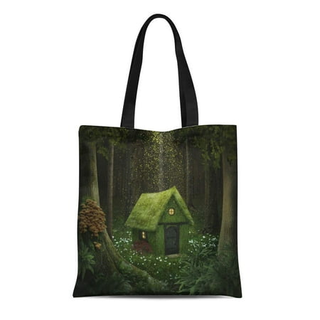 Moss Cottage - ASHLEIGH Canvas Tote Bag Fantasy Little House of Moss in Enchanted Forest Cottage Reusable Shoulder Grocery Shopping Bags Handbag