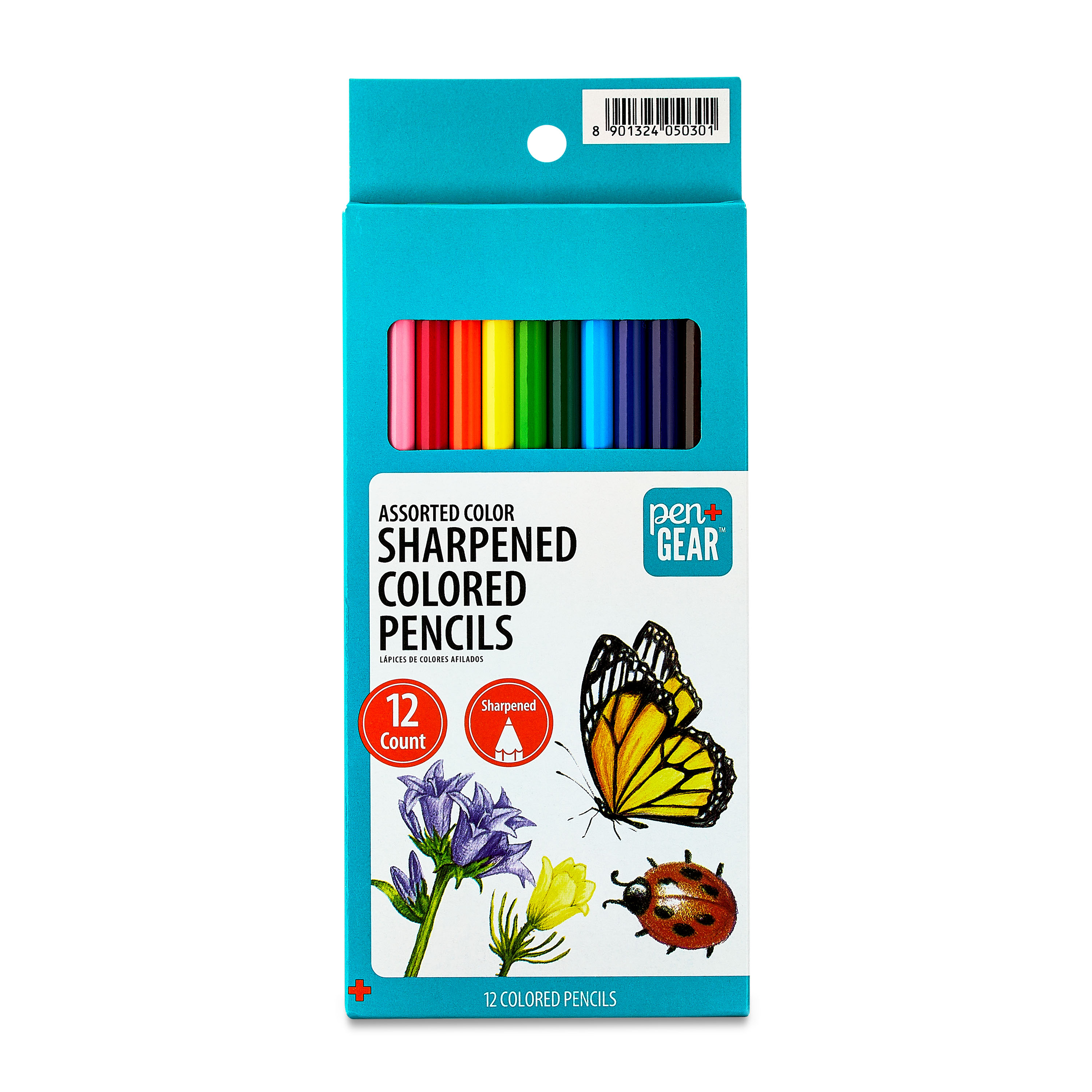 Pen+Gear Sharpened Colored Pencils, Assorted Colors, 12 Count