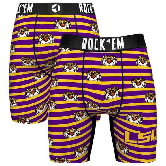 Men's Rock Em Socks Purple LSU Tigers Mascot Stripes Boxer Briefs