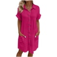 thumbnail image 3 of DDAPJ pyju Button Down Shirt Dresses with Pockets for Women Summer Beach Cover Up Cotton Linen Blend Loose Midi Dress Ofertas Prime Hot Pink S, 3 of 7