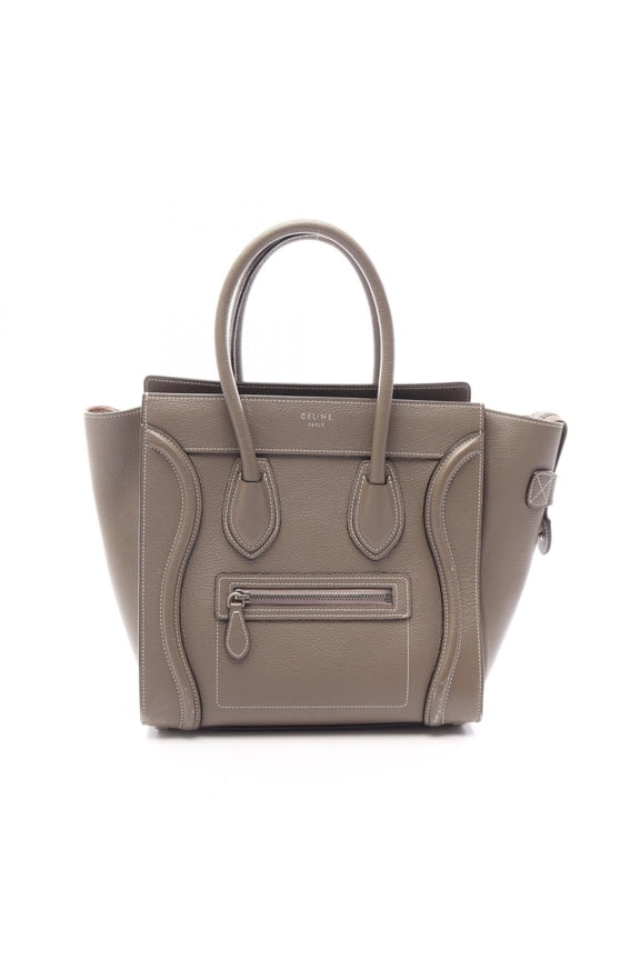 Pre-Owned Celine Luggage Micro Shopper Handbag, Leather, Women's, Beige