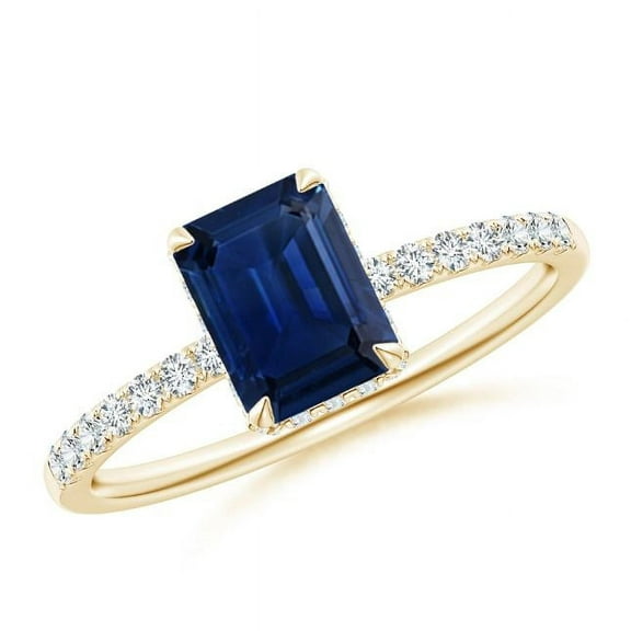 Octagon Shape Blue Sapphire CZ Diamond Cocktail Band Ring Women 925 Sterling Silver Yellow Gold Plated September Birthstone Valentine Day Birthday Gift Gemstone Jewelry