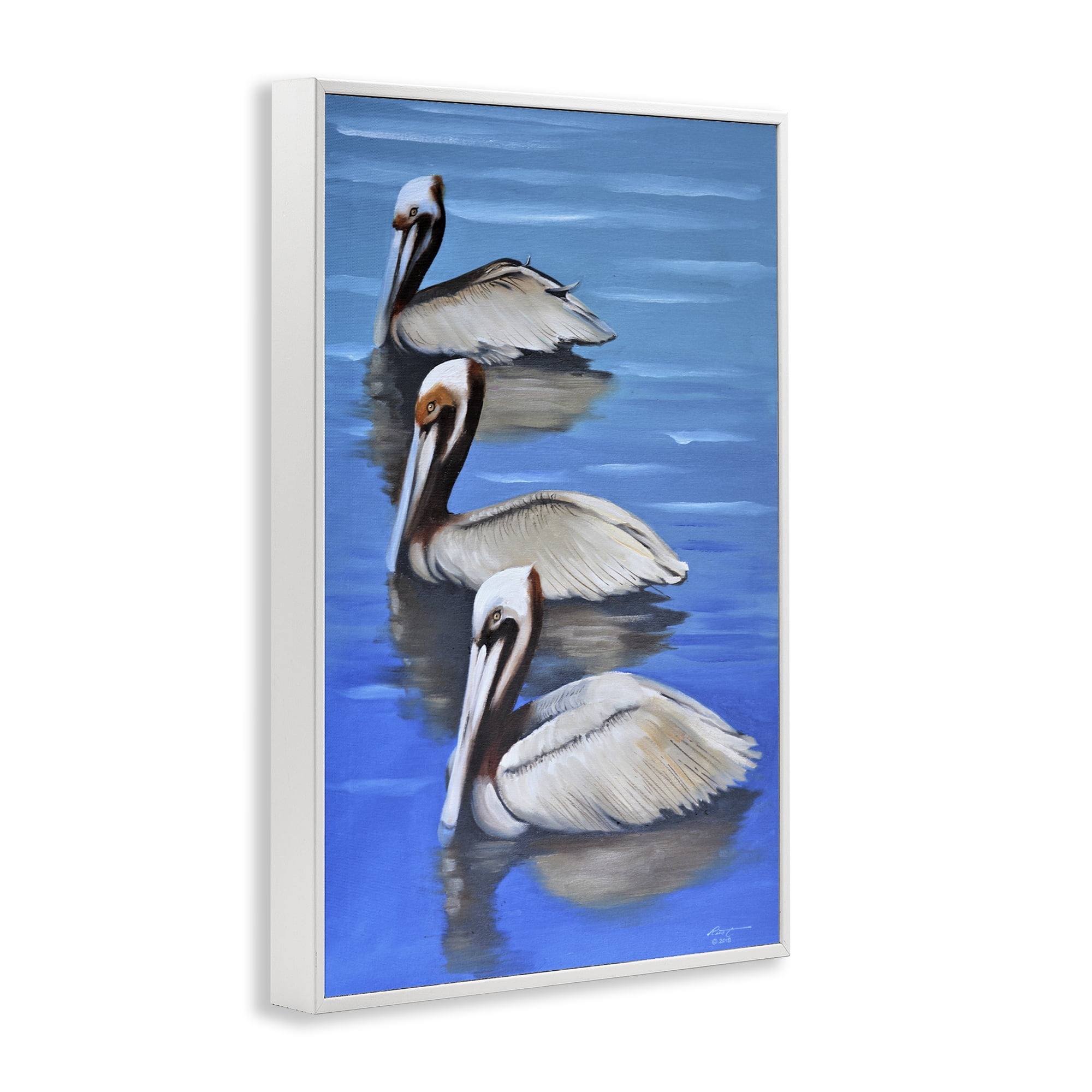 Stupell Industries Pelican Trio Drifting Animals & Insects Painting White Framed Art Print Wall Art, 16 x 24