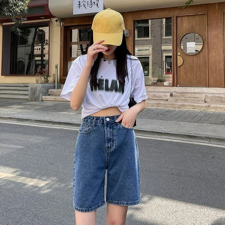 Vichuuel Fashion Loose Women Wide Leg Denim Shorts Spring