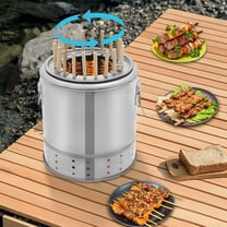 Smokeless Barbecue Surround Charcoal Grill, Stainless Steel Hanging Grill, Portable Smokeless BBQ Charcoal Grill, Barrel Shape Grill with 20 Skewers, 13in(D)*15in(H)