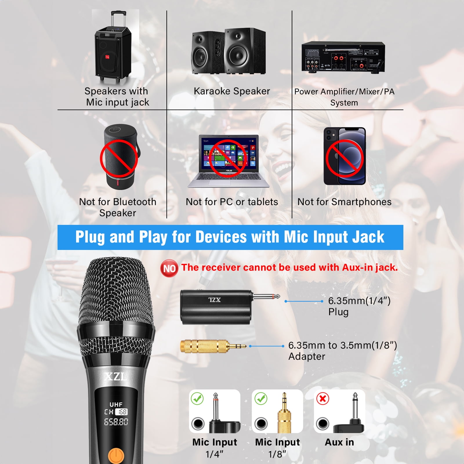 Bluetooth Wireless Microphone, UHF Dual Handheld Bluetooth Wireless Microphone, UHF Dual Handheld