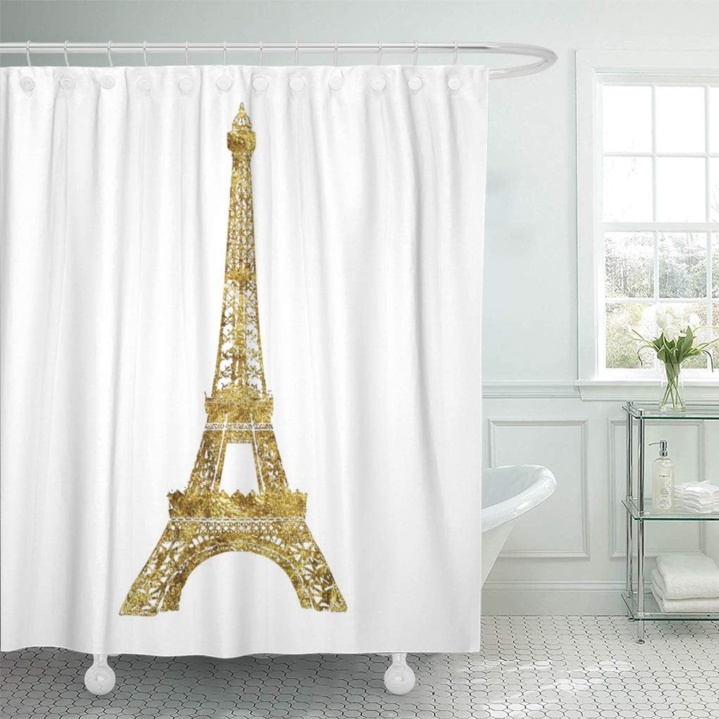 Cynlon Glam Gold Eiffel Tower High Paris Chic Bling Girly Bathroom Decor Bath Shower Curtain 66x72 Inch Walmart Com Walmart Com