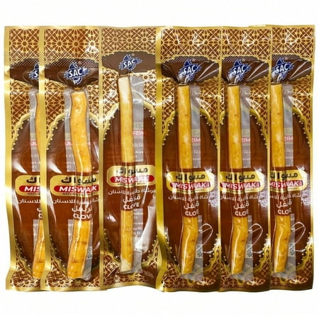 6 Pack Organic Miswak Toothbrushes | All-Natural Wooden Miswak Sticks for Teeth Whitening | Oral Care, Fresh Breath & Eco-Friendly | Clove Flavor