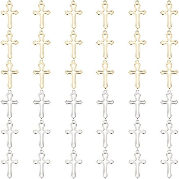 40Pcs 2 Colors Metal Cross Charms Stainless Steel Pendants Hollow Cross Charm Golden Bracelet Charm Earring Dangle Charms Small Cross Charm for DIY