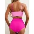 thumbnail image 5 of SHEWIN 2 Piece Swimsuit for Women High Waisted Color Block Bikini Set Spaghetti Straps Bathing Suits Summer Beach Outfits, 5 of 7