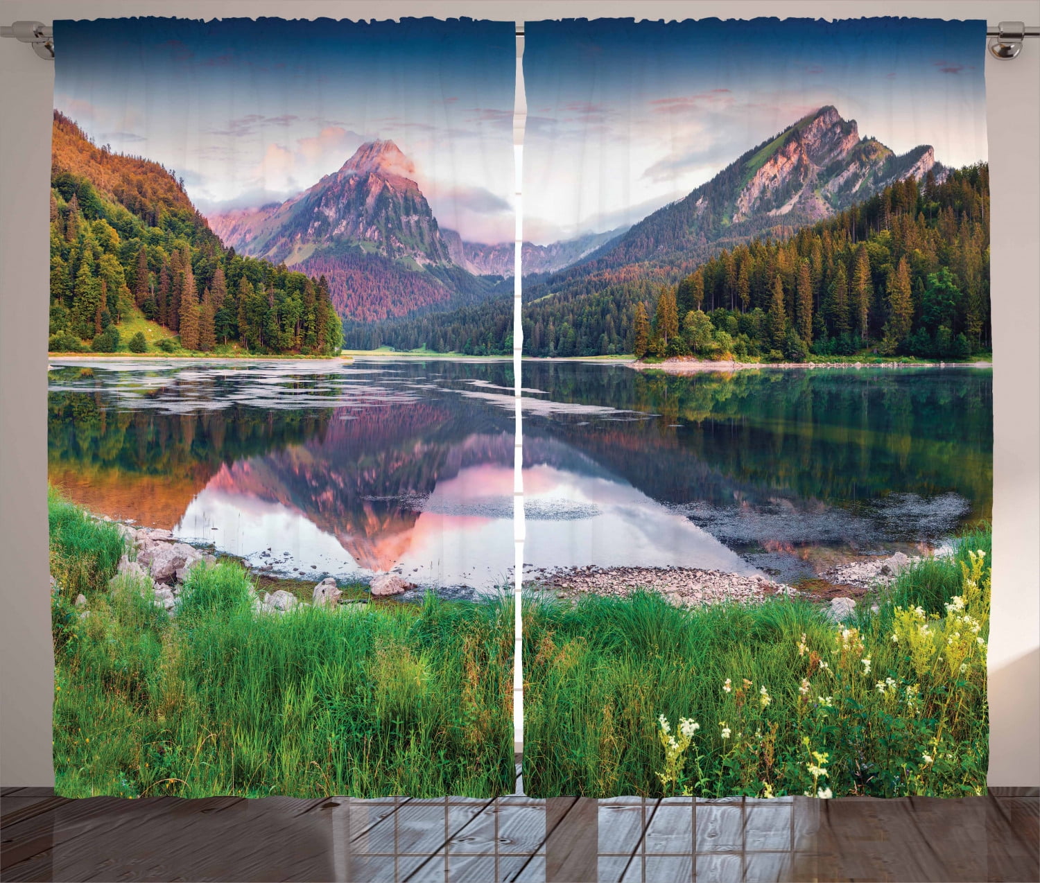 Swiss Alps Landscape 3D Blockout Photo Curtain Print Curtain Drape Fabric Window 