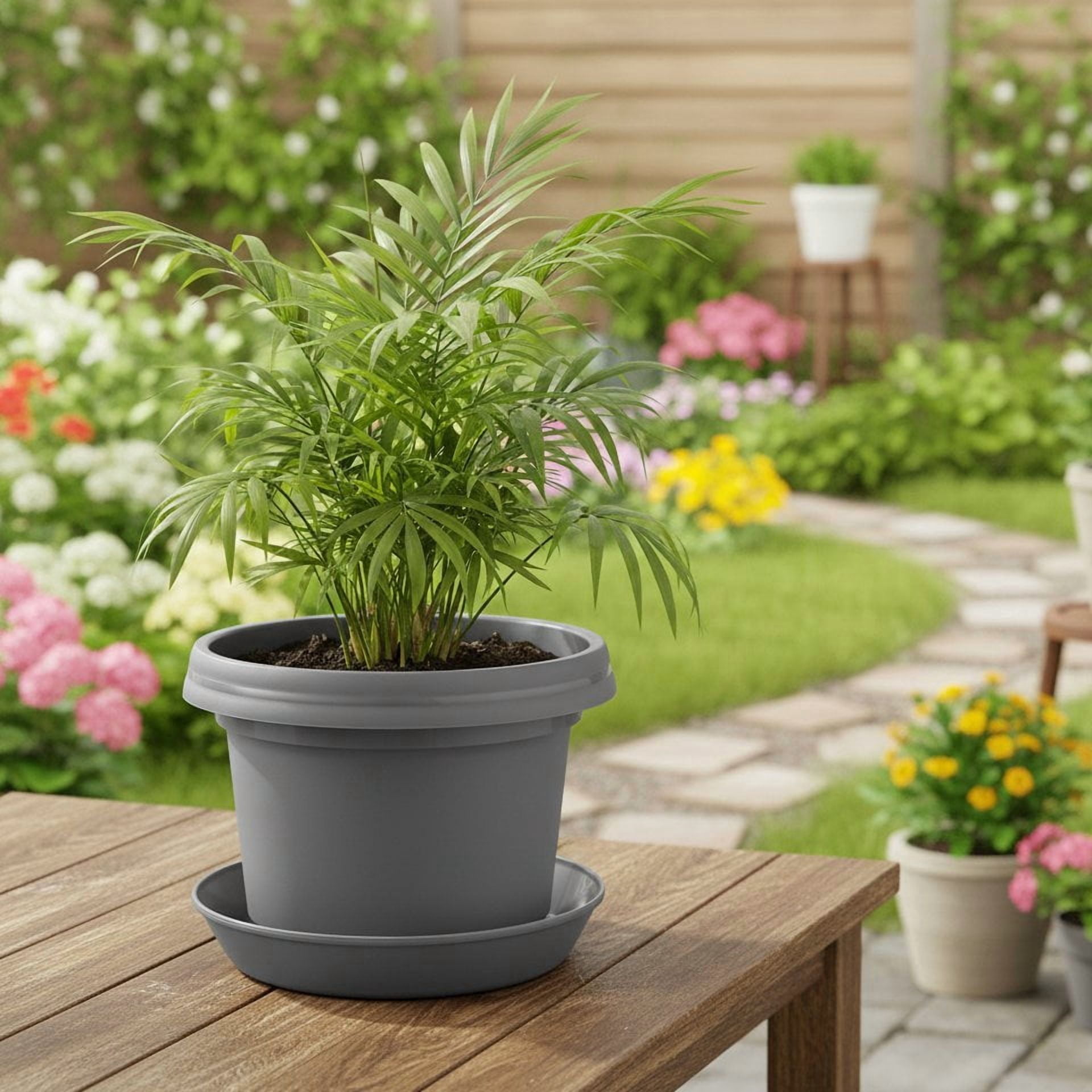 Austin Planter 12 inch Single Flower Pot and Saucer, Grey