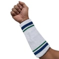 thumbnail image 2 of COUVER 9 Inch Extra Long Thick Striped Athletic Wristbands White Blue Green 1 Pair (Unisex), 2 of 9