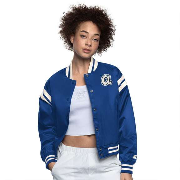 Women's-Starter  Navy Atlanta Braves Full Count Full-Snap Varsity Jacket