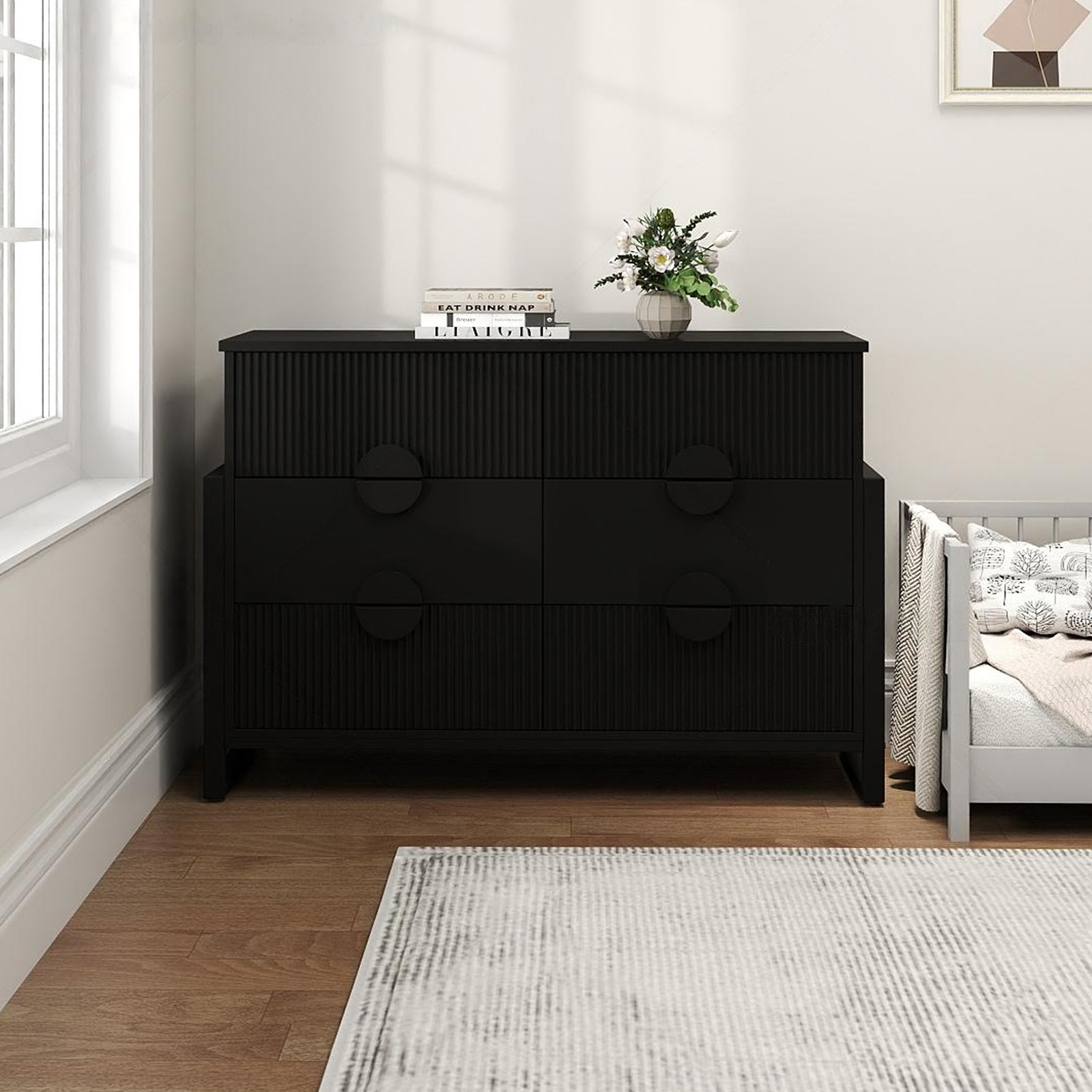 Duerer Modern 6 Drawer Dressers for Bedroom, Chest of Drawers Closet Organizers for Living Room, Hallway, Black