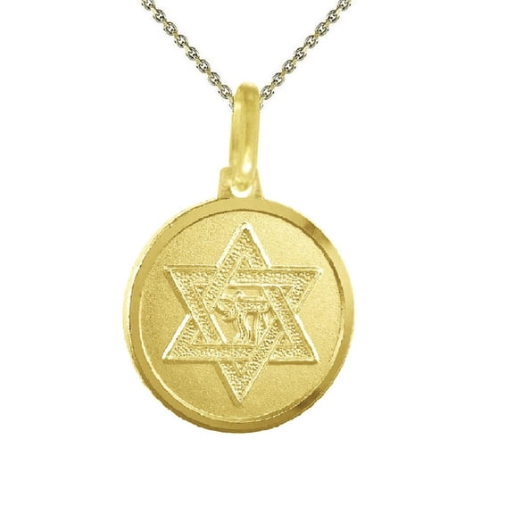 925 Sterling Silver Yellow Gold Plated Necklace w/ Star of David Chai Pendant Charm