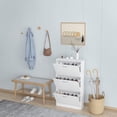 thumbnail image 2 of Shoe Cabinet for Entryway, White Narrow Shoe Storage Cabinet Flip Down Shoe Rack Wood 3 Tier Shoe Organizer for Home and Apartment, Modern Shoe Storage Cabinet with 3 Flip Drawers for Entrywa, White, 2 of 5