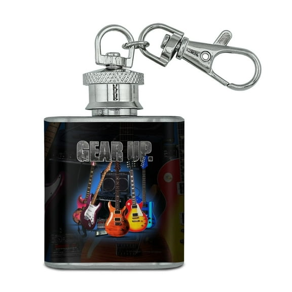 Electric Guitars Gear Up Rock and Roll Stainless Steel 1oz Mini Flask Key Chain