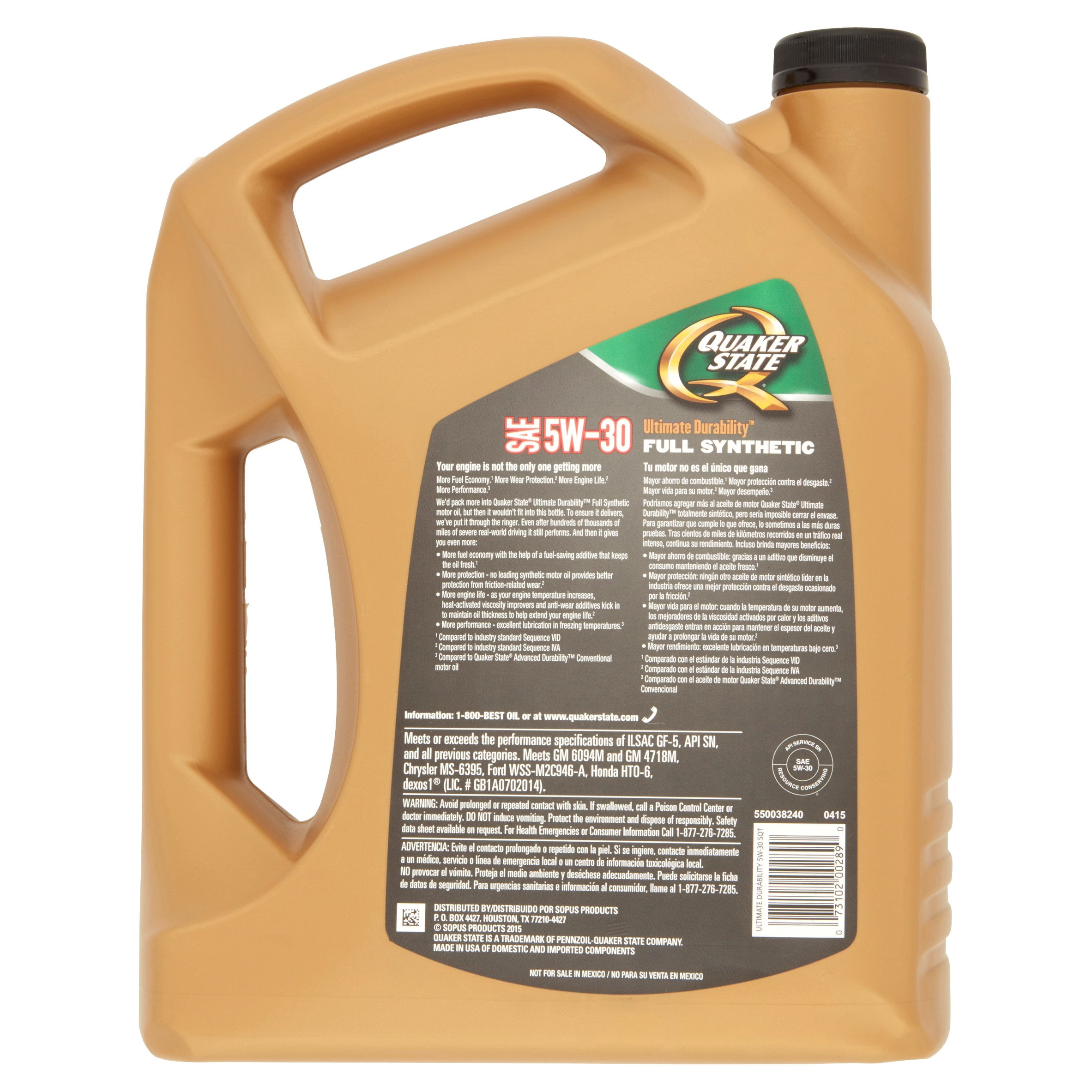 Quaker State Ultimate Durability Full Synthetic Motor Oil 5W-30, 1.25 gal