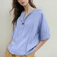thumbnail image 5 of Machine-Washable Boho Spring Tops 2025, Oversized Button Down Shirts for Women Linen Shirt Short Sleeve Up Cotton Blouses Dress Dresses Summer 2025 Womens Casual Black Blue S, 5 of 5