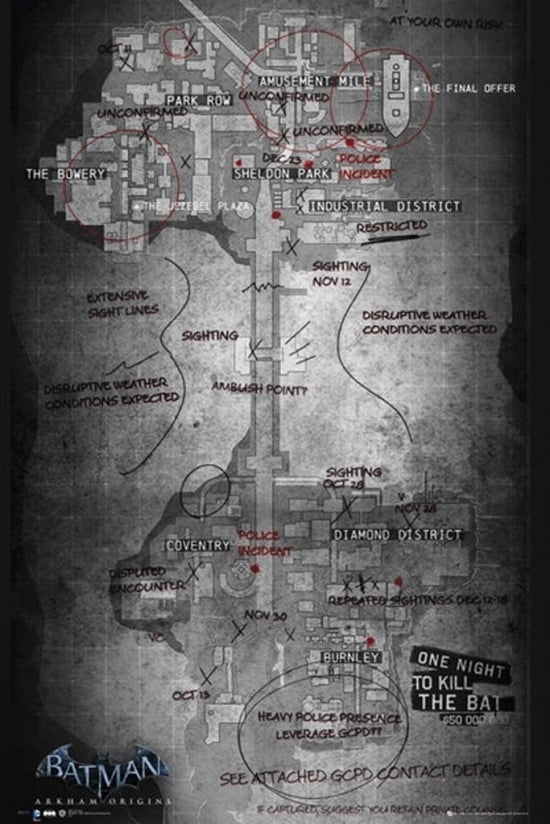 Batman Origins Map Of Gotham City Laminated Poster (24 X 36) Walmart