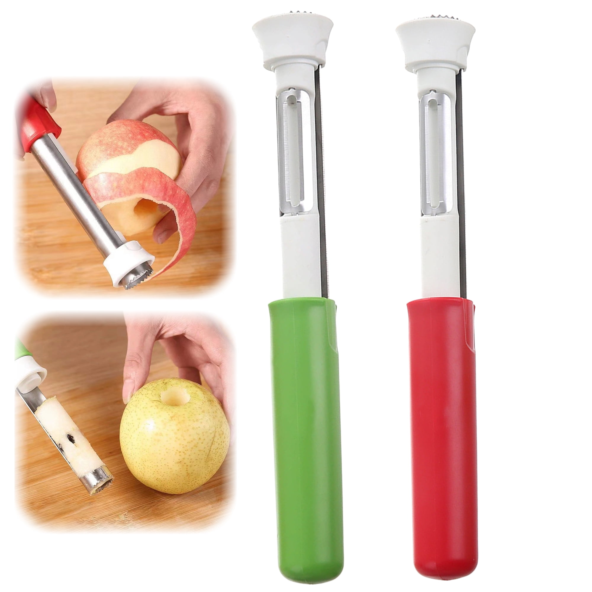2 Pcs 2-in-1 Upgraded Stainless Steel Apple Corer & Peeler, Multifunctional Fruit Vegetable Corer Tool for Tomato & More, Red + Green