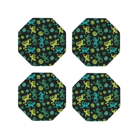 

Drink Coasters Set of 4 Exotic Abstract Cute Gecko Lizard Leather Coasters for Coffee Table Protector Heat Resistant Cute Coasters for Home Decor Housewarming Gifts Bar Kitchen 4 Inch Octagon