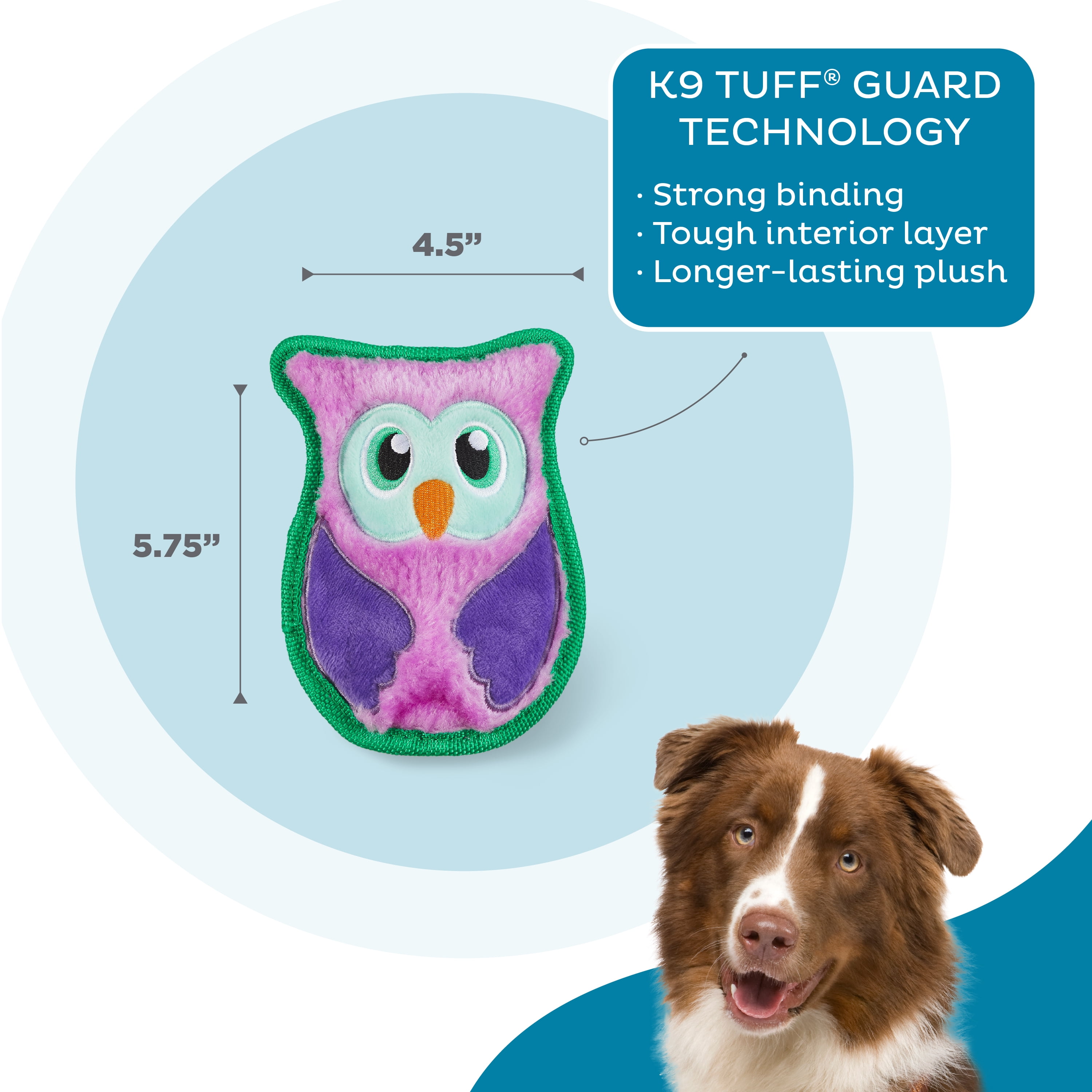 Outward Hound Durablez Minis – Squeaky Plush Dog Toy, No Stuffing for Less Mess, Interactive & Tough, Jumbo Squeaker, Puppies & Small Dogs, Owl, 5.8"