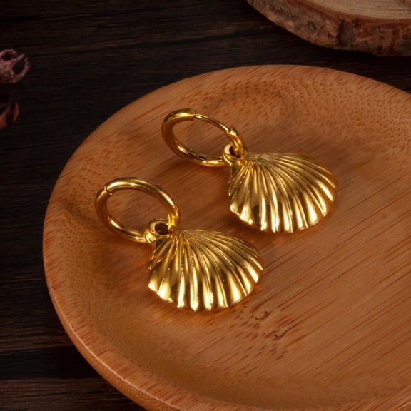 Shell Hoop Earlobe Earrings  – Stainless Steel, Nontarnish Earring, Ocean Style Hoop Earring for Women Waterproof ,Color Not Fade