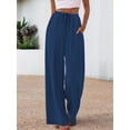 thumbnail image 6 of Wide Leg Pants for Women Drawstring Elastic Waist Trousers with Pockets Summer Vacation Clothes Navy Blue L, 6 of 9