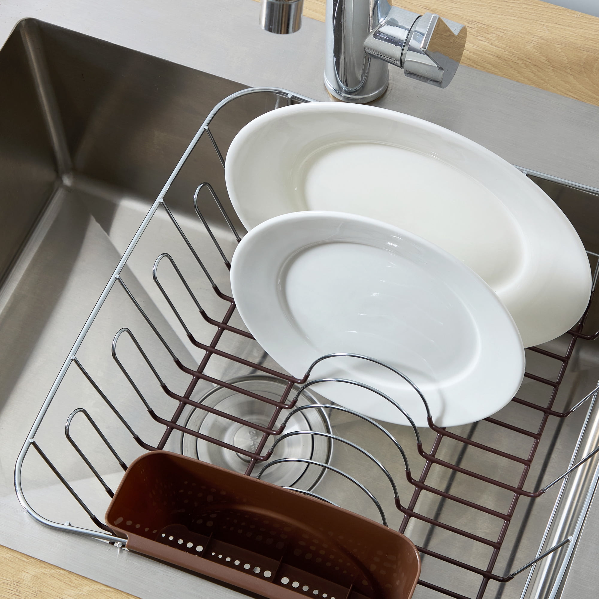 2 Piece Chrome Plated Steel Small Compact Dish Drainer, Bronze