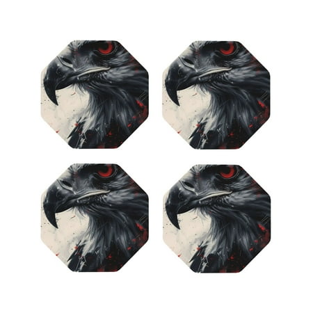 

Tideii Red Black Ink Style Bald Eagle for Leather Coasters 4 Pieces Anti-fouling and Anti-scalding Decorative Coasters Suitable for Restaurants Kitchens Coffee Shops-Octagon