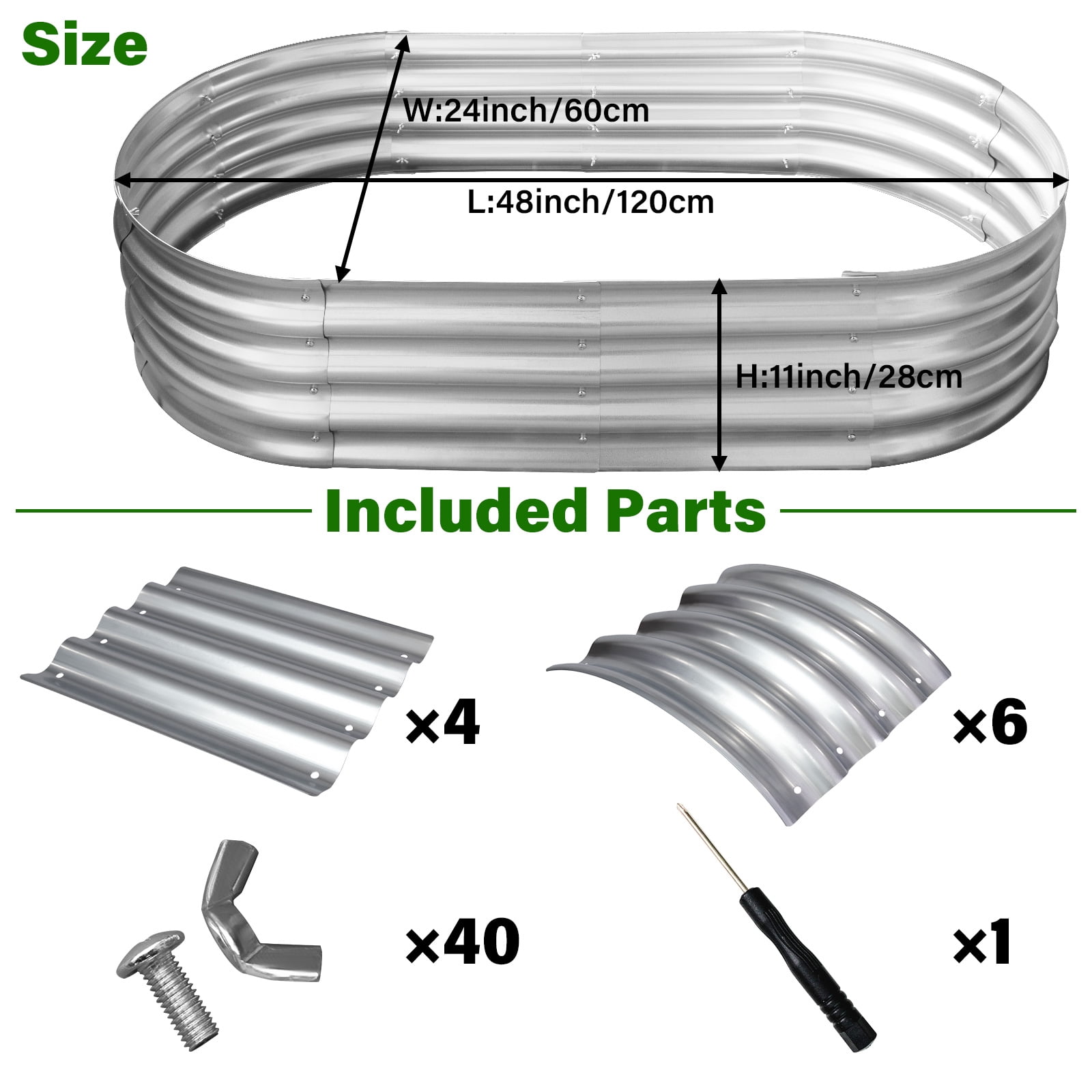 HGD Raised Garden Bed Kit Oval Galvanized Metal Outdoor Planter 4x2x1 ft