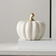 thumbnail image 3 of White Ceramic Pumpkin Ornament Desktop Home Halloween, 3 of 5