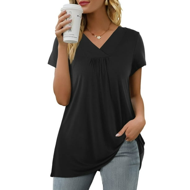 jovati Fashion Women'S Summer V-Neck Short Sleeve Solid Casual T-Shirt  Blouse,Summer Plus Size Loose Fitting Tops For Women Clearance Sale