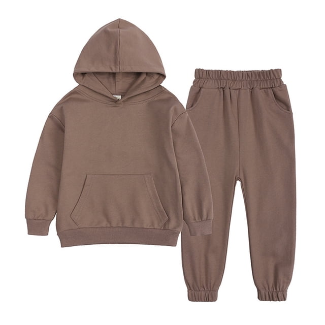 Zxxddp Outfits For Boys Two Piece Spring Winter Solid Long Sleeve Hooded Simple Style Sweatshirt Velvet Pants Set Clothing Set