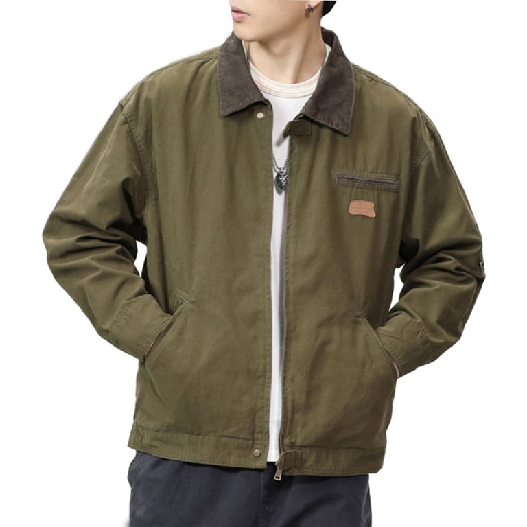 Men's Vintage Jackets Zipper up Work Jacket Long Sleeve Turn-Down