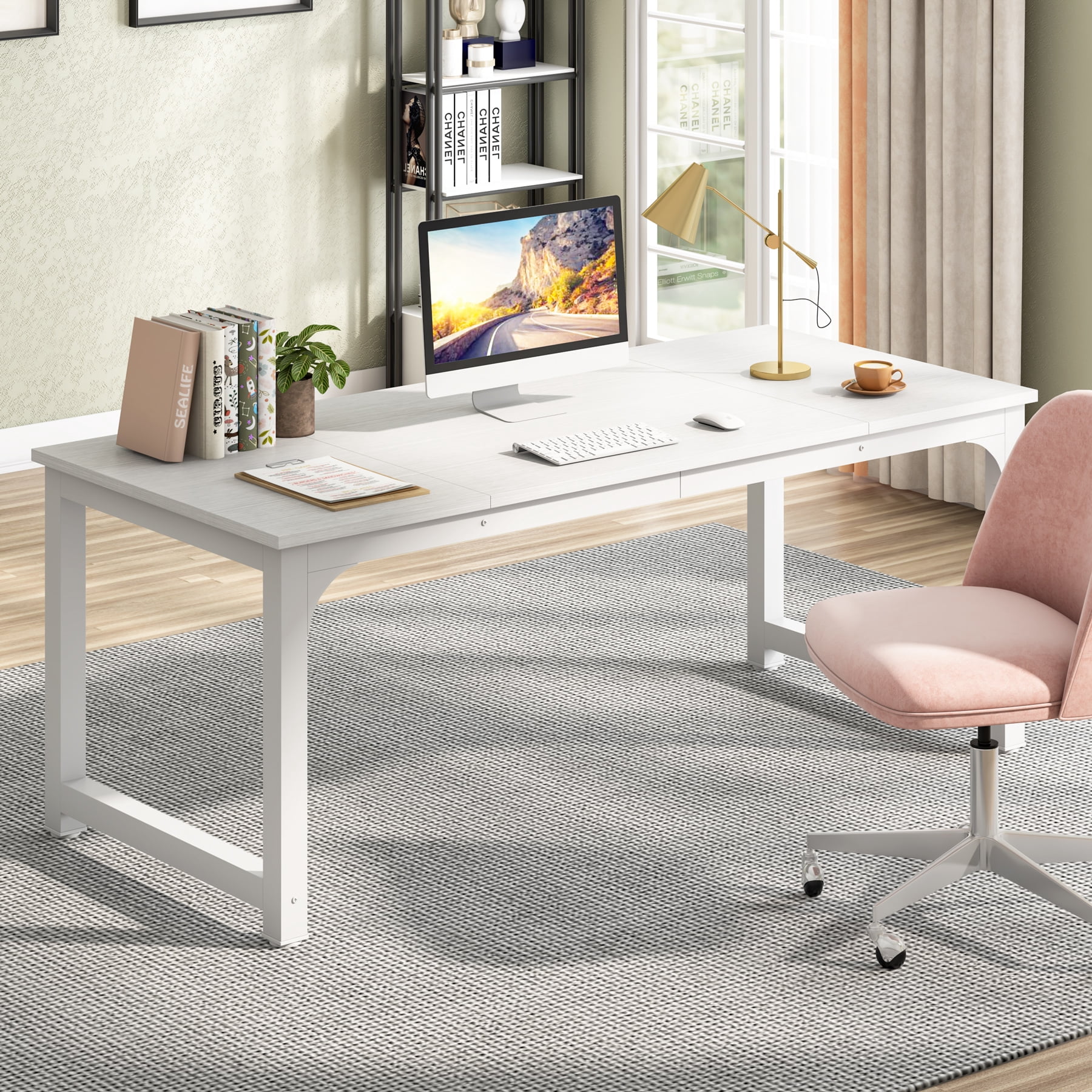Tribesigns 70.86 Inch Large Computer Desk, Modern Sturdy Writing Desk for Home Office, White