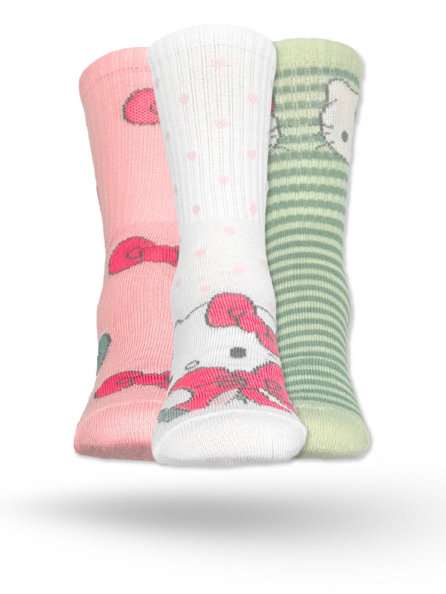 Hello Kitty Girls Mid-Crew Socks, 3-Pack, Sizes S/M-M/L