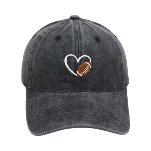 Men'S Hats Washed Unisex Baseball Cap Embroidered Heart Football Design Adjustable Low Profile Sports Sun Hat