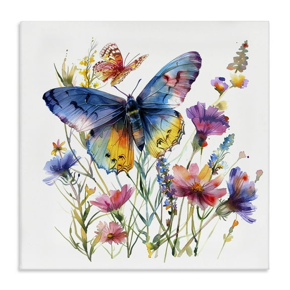 Stupell Industries Blue Toned Butterfly Garden Insects Painting Wrapped Canvas Art Print Wall Art, 17 x 17