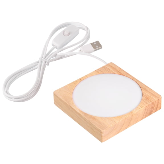 Uxcell 4" Wooden LED Light Base Wood Light Display Base Stand Lighting with Switch for Crystal Glass Warm White Square
