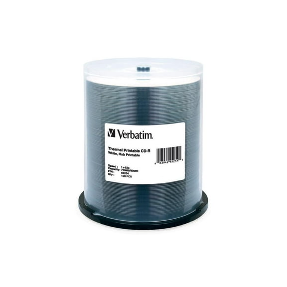 Verbatim CD-R 700MB 52X White Thermal Hub Printable - 100pk Spindle (95254)