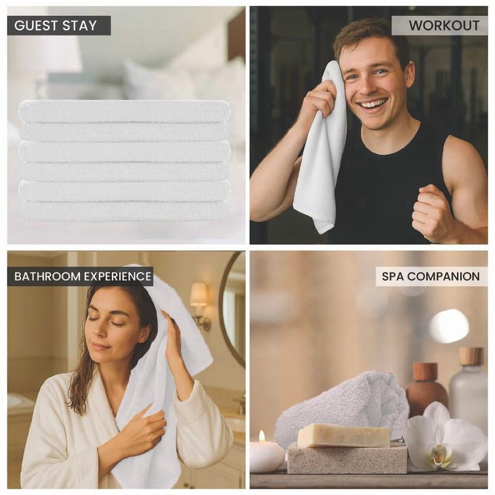 SupremePlus Premium Absorbent 16" x 27" 100% Ring Spun Cotton Hand Towels, White 24 Count