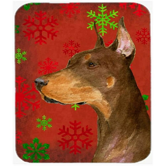 Doberman Red and Green Snowflakes Christmas Mouse Pad, Hot Pad or Trivet