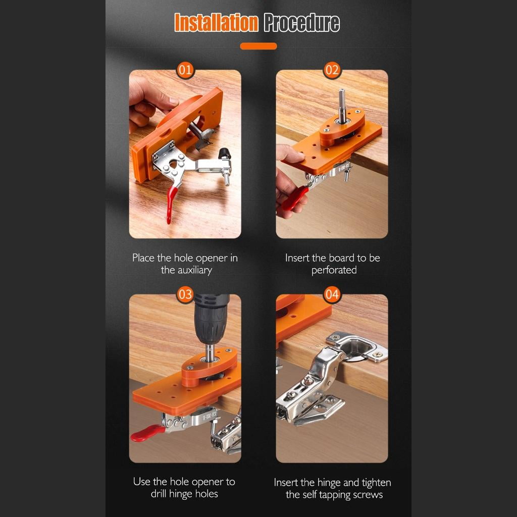 CEORPER 35mm Concealed Hinge Jig Set Hinge Drilling Hole Woodworking Tool Drill Bits