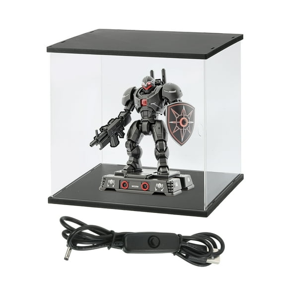 Uxcell Clear Display Case, Acrylic Figure Display Case Clear Display Boxes for Collectibles(Line LED Light, 6x6x9" Black Base)