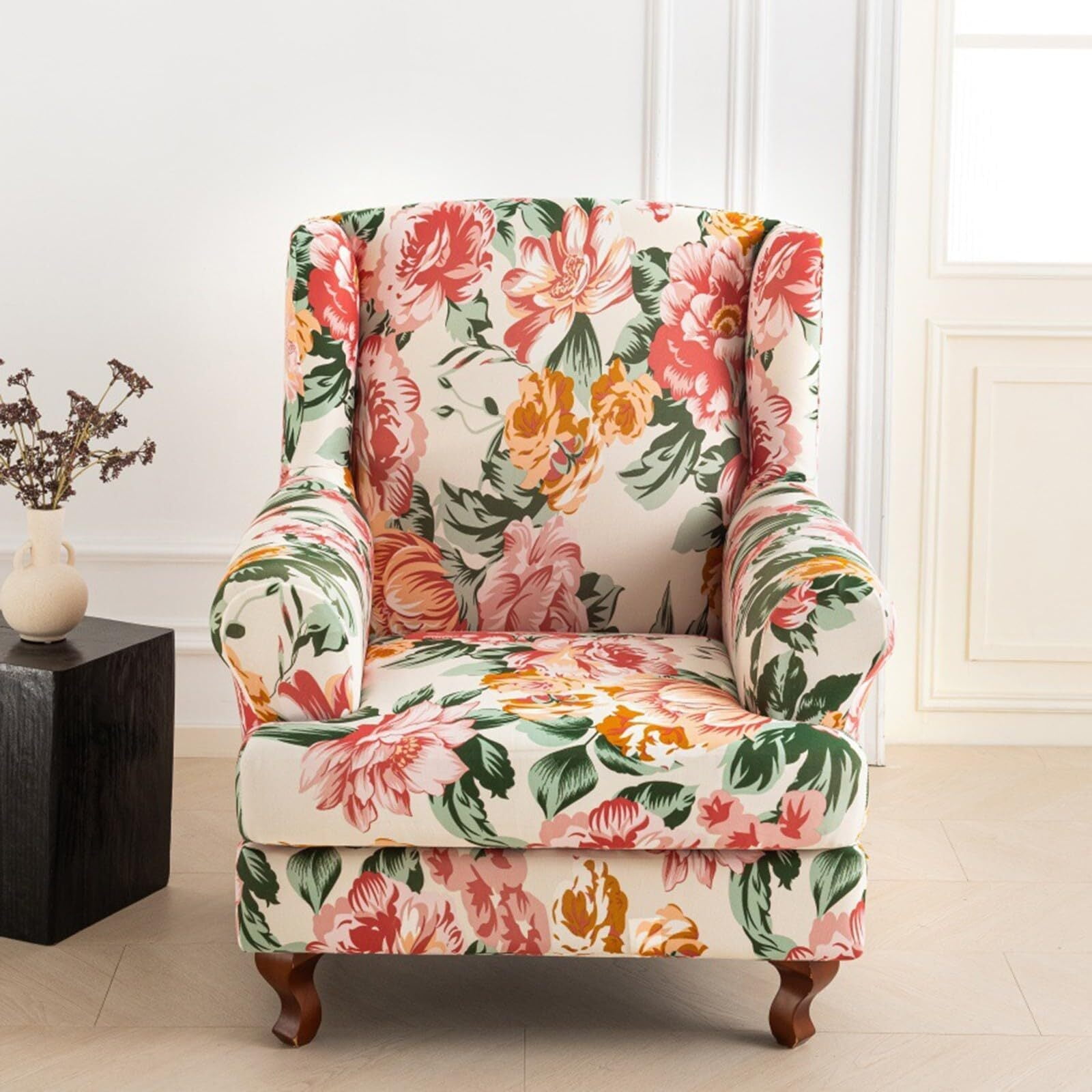 LKJYER Wing Back Wing Back,Stretch Printed Wingback Chair Slipcover with Elastic Bottom,No-Slip Universal Four Seasons for Armchair Sofa Cover Home Decoration