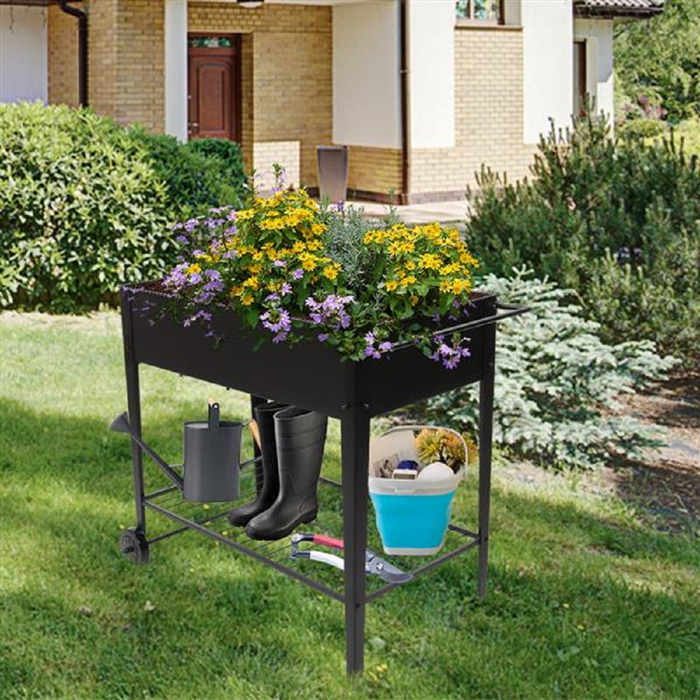 YMHML Mobile Metal Raised Garden Bed Cart With Legs,Elevated Planter