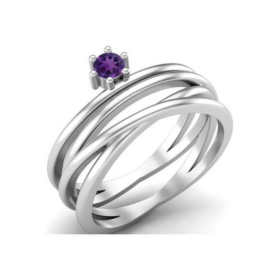 3mm Round Purple Amethyst 925 Sterling Silver Twisted Mother's Day Gift Ring